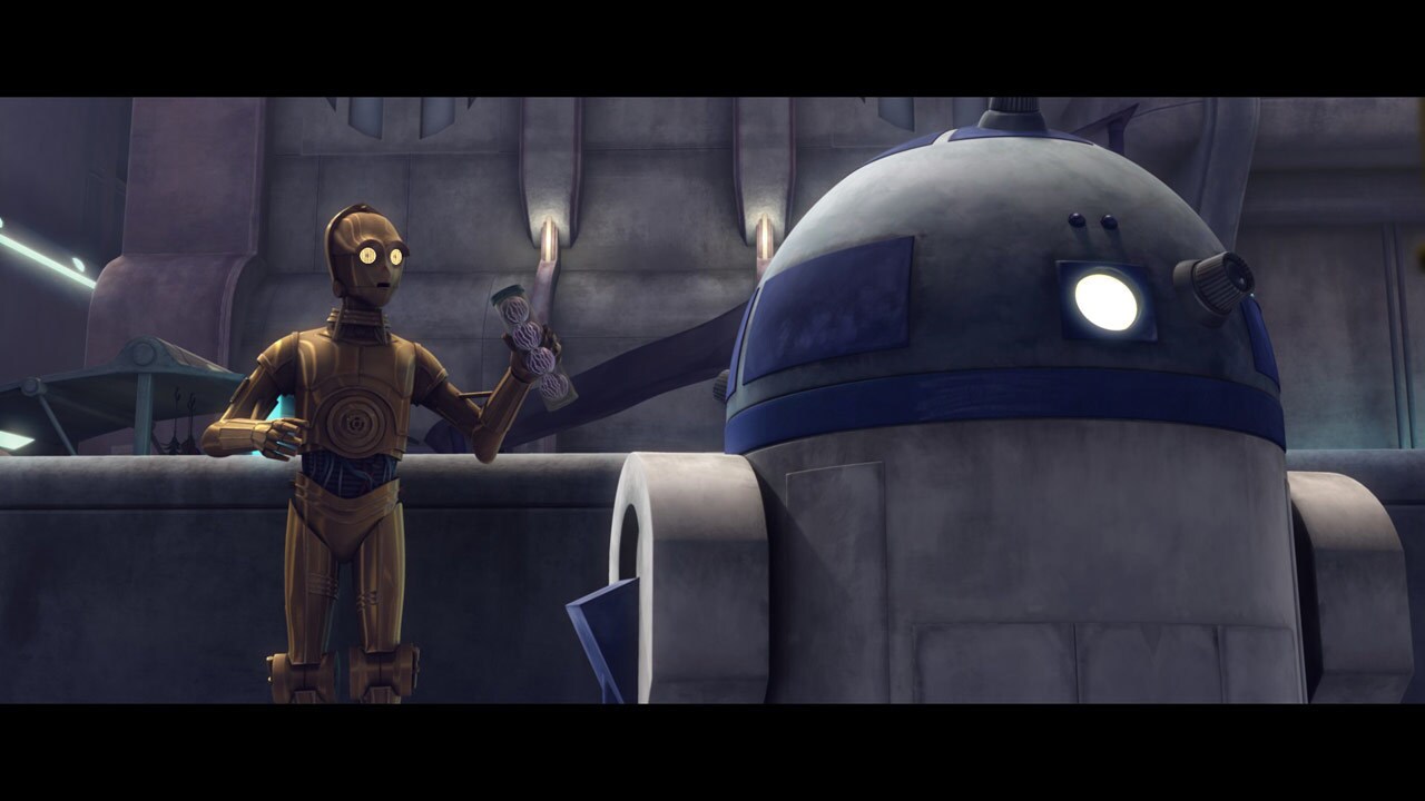 The droids are flown back to the marketplace and Todo removes their restraining bolts. They have ...