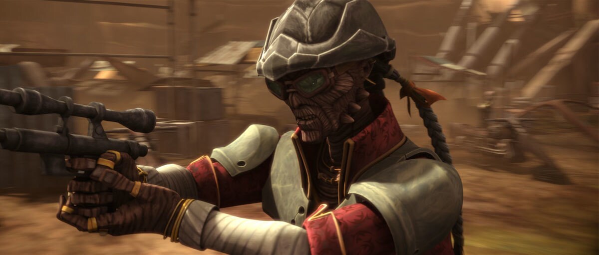 Hondo Ohnaka wielding a blaster in combat