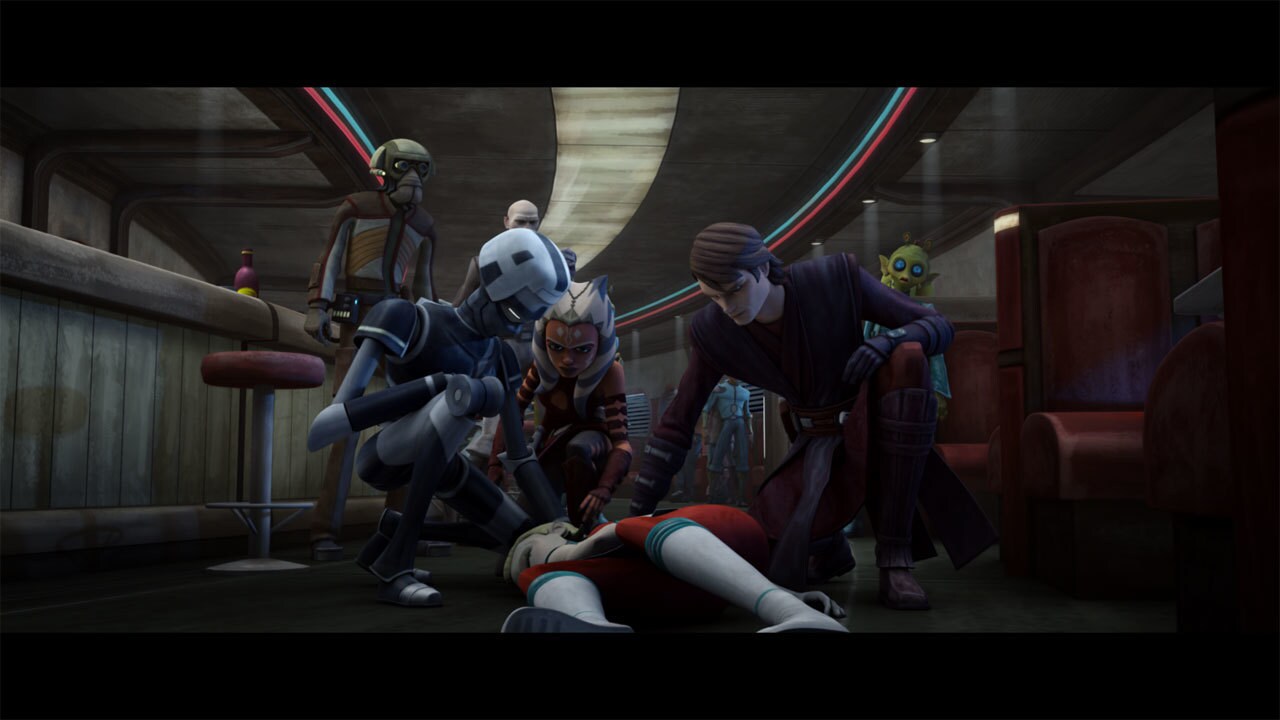 Anakin Skywalker and Ahsoka Tano, looking for a bite to eat, arrive at Plop Dibble's, just as the...