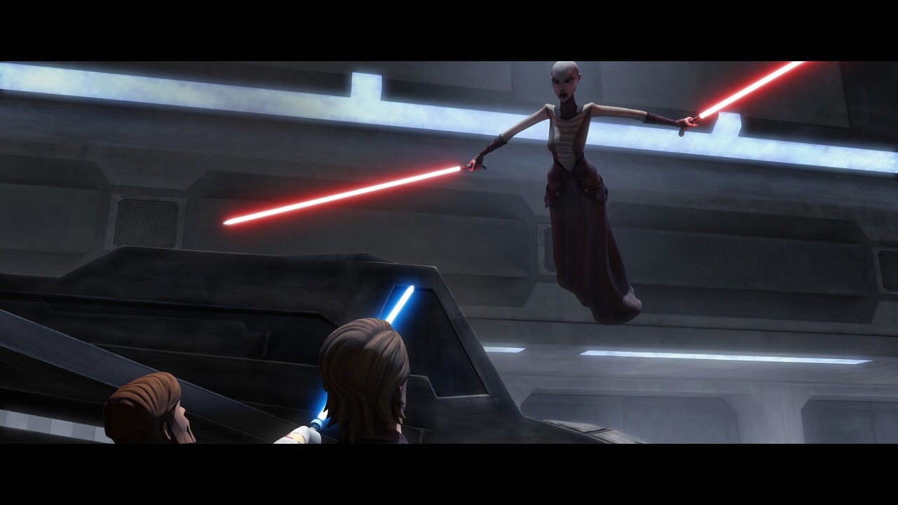 Anakin lands his starfighter near Obi-Wan's. The two Jedi draw their lightsabers and prepare to t...