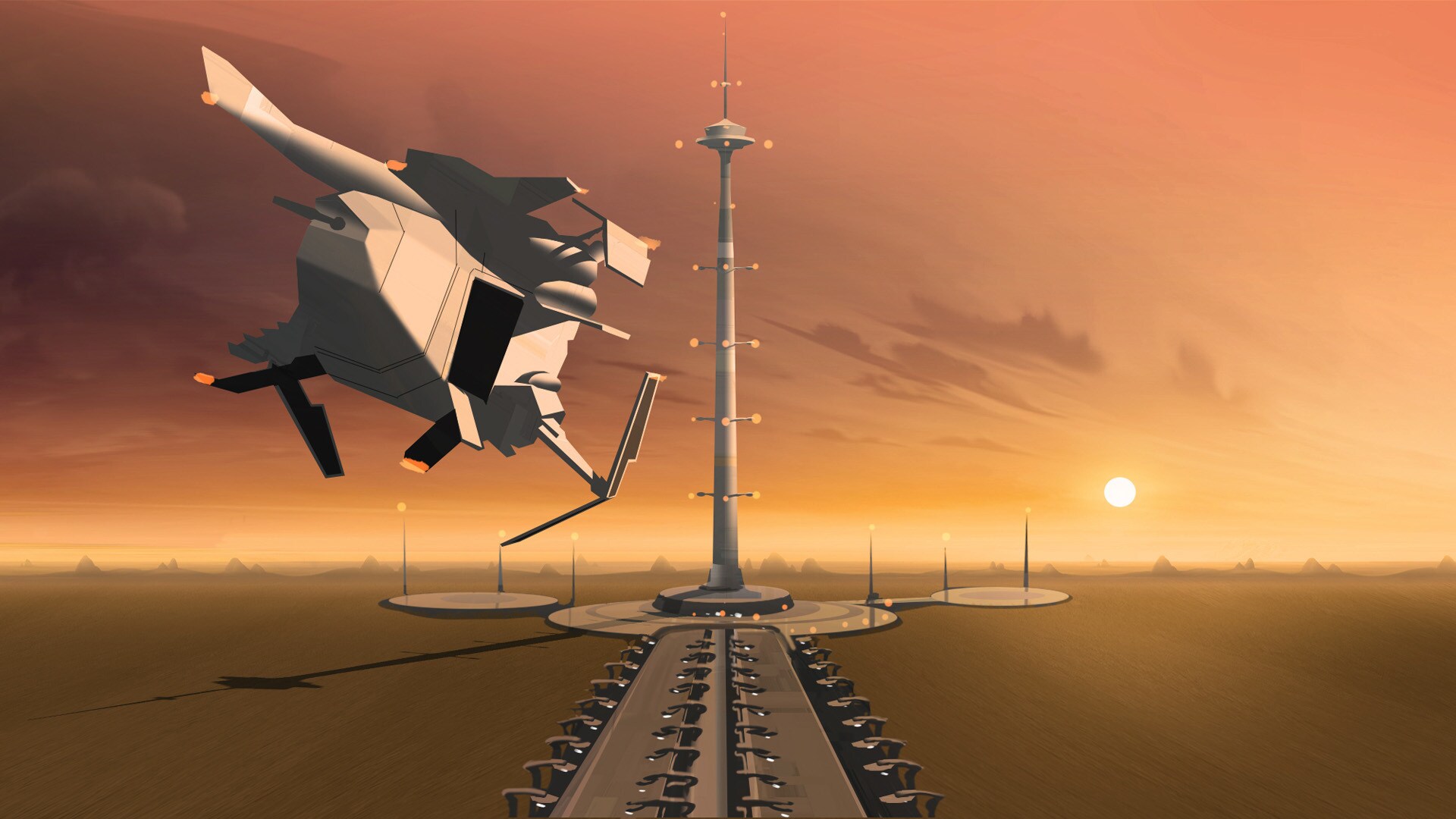 Imperial Patrol Transport and communication tower concept painting.