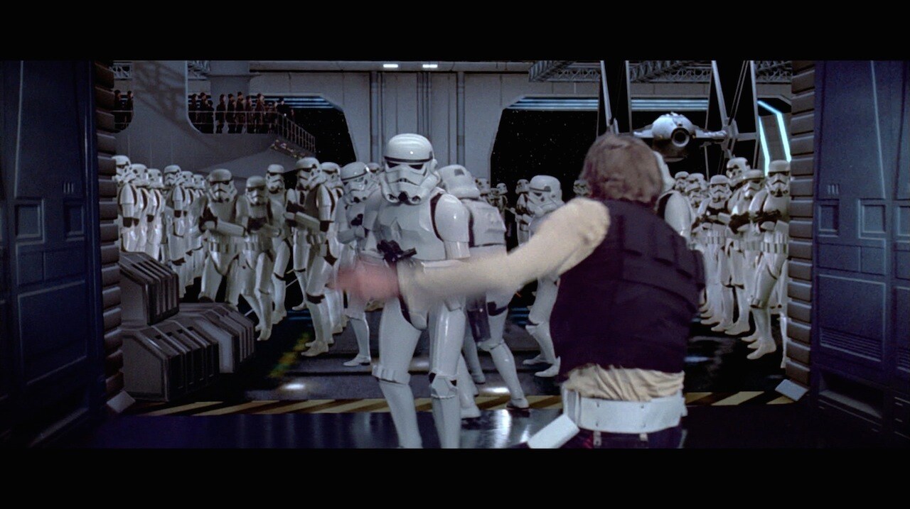 The often-reckless Han pursued one squad of stormtroopers through the Death Star’s innards, but s...