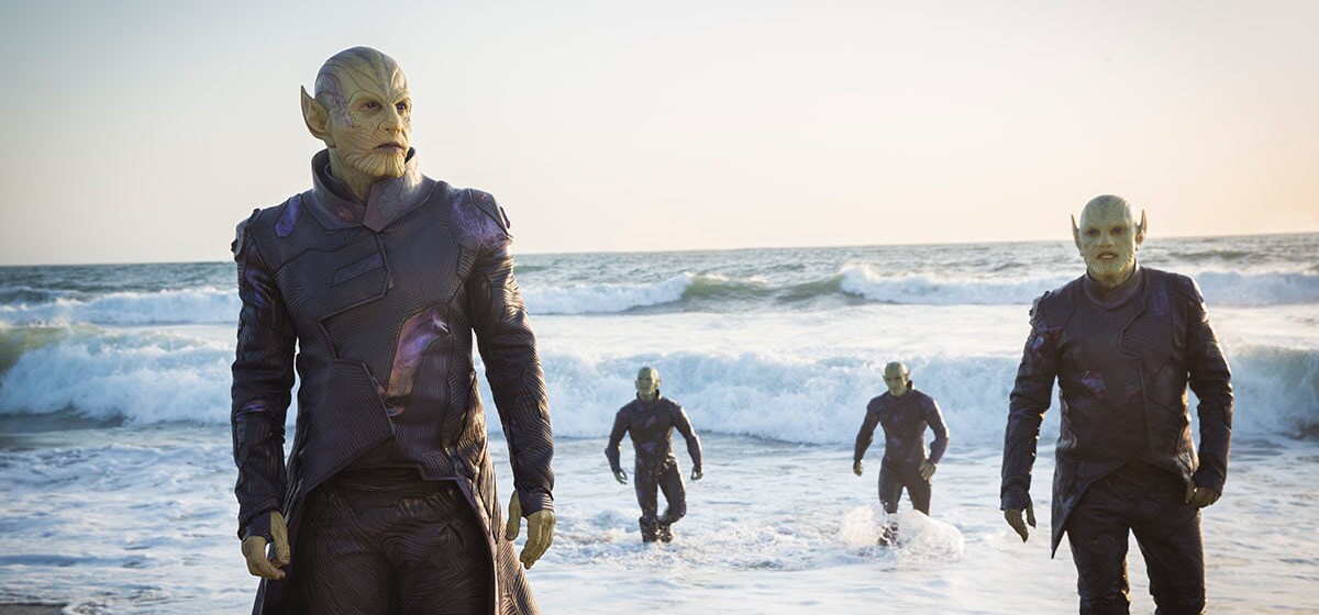 Skrulls walking out of the ocean in Marvel Studios' Captain Marvel