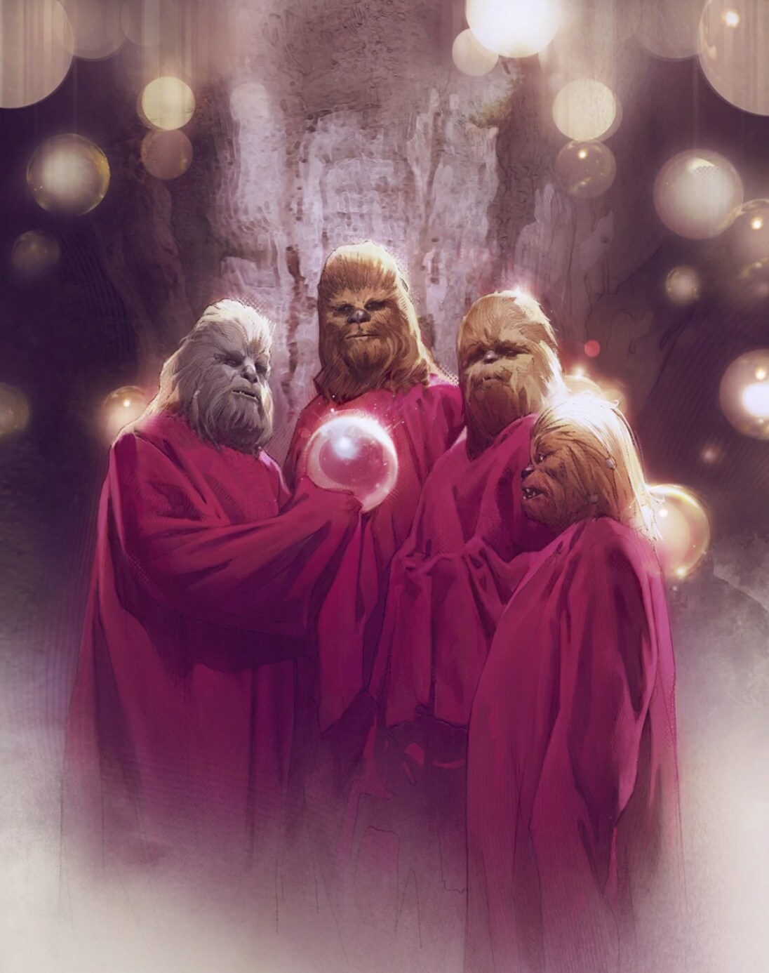 Artwork of Wookiee's in Life Day robes