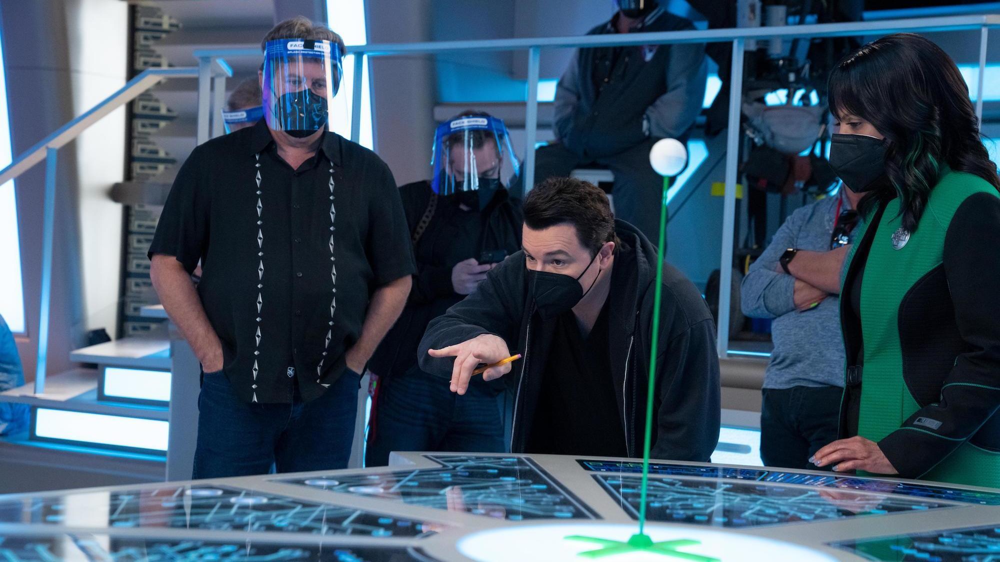 The Orville: New Horizons -- “From Unknown Graves” - Episode 307 -- The Orville discovers a Kaylon with a very special ability. Capt. Ed Mercer (Seth MacFarlane), and Dr. Claire Finn (Penny Johnson Jerald), shown. (Photo by: Greg Gayne/Hulu)