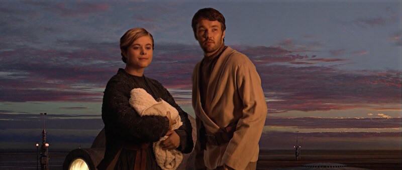 Owen and Beru Lars adopting Luke Skywalker