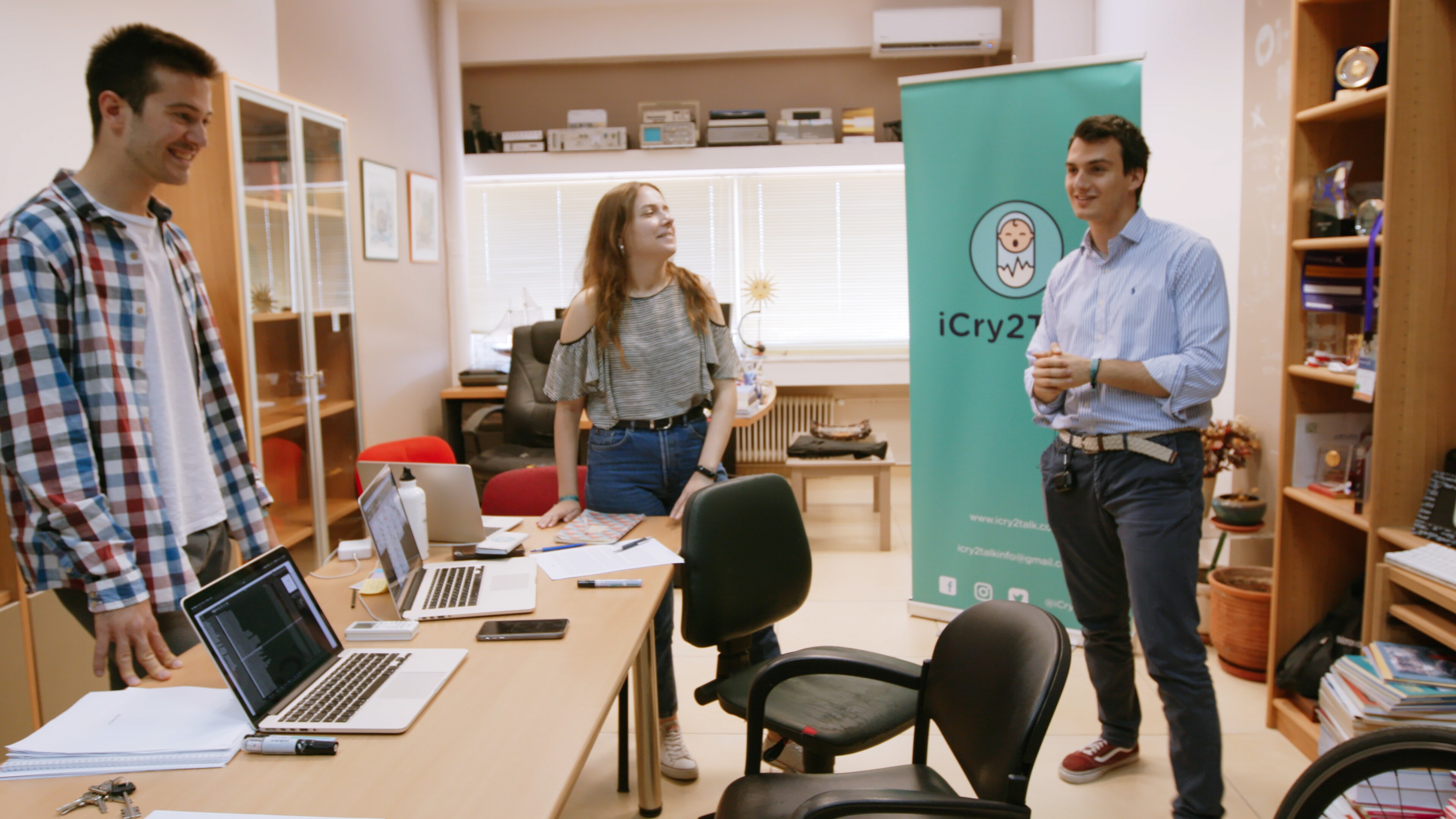 Thessaloniki, Greece - (L to R) iCry2Talk co-founders Andreas Loutzidis, Anastasia Ntracha and Jason Hadzikostas. (Credit: Future of Work Film Inc)