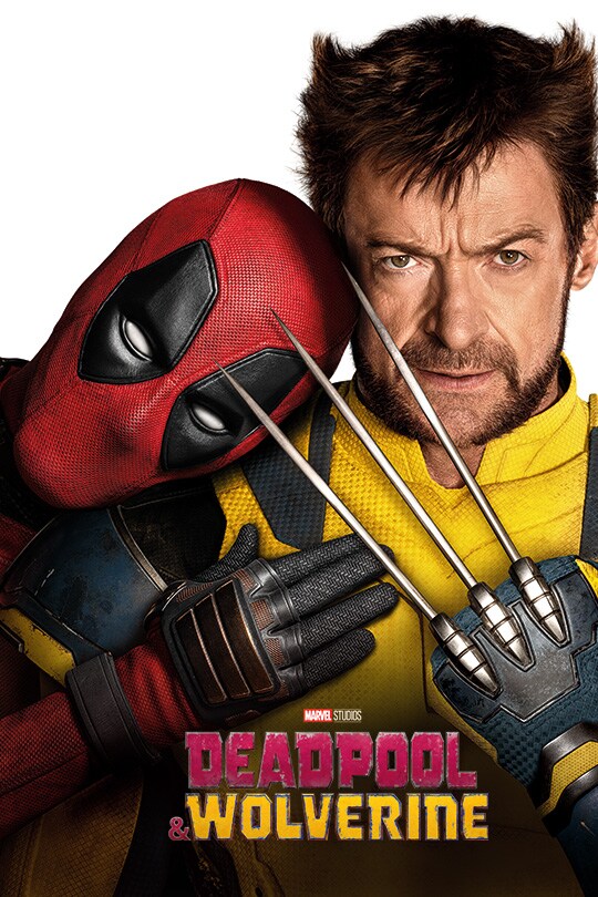 Movie poster for Marvel Studios' Deadpool & Wolverine film featuring Hugh Jackman as Wolverine and Ryan Reynolds as Deadpool.