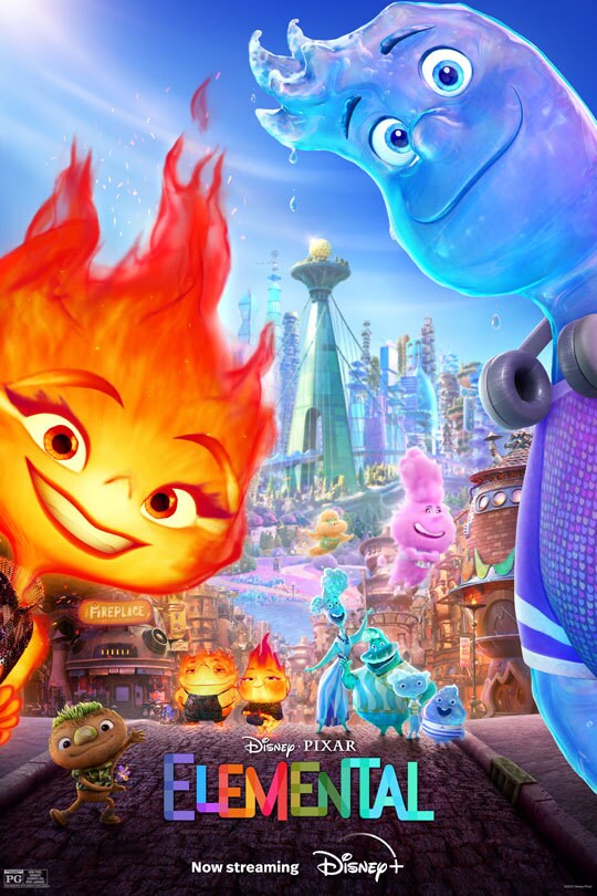 Disney • Pixar | Elemental | Rated PG | Now streaming | Disney+ | movie poster