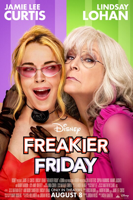 Jamie Lee Curtis | Lindsay Lohan | Disney | Freakier Friday | Only in theaters August 8 | movie poster