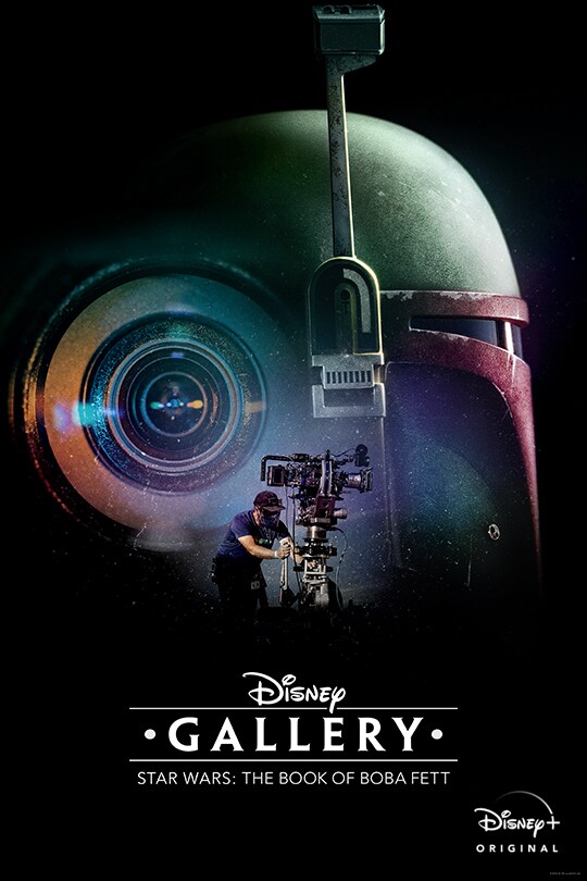 The centre of the image features a filmography using a camera, with an image of Boba Fett's green helmet in the background.