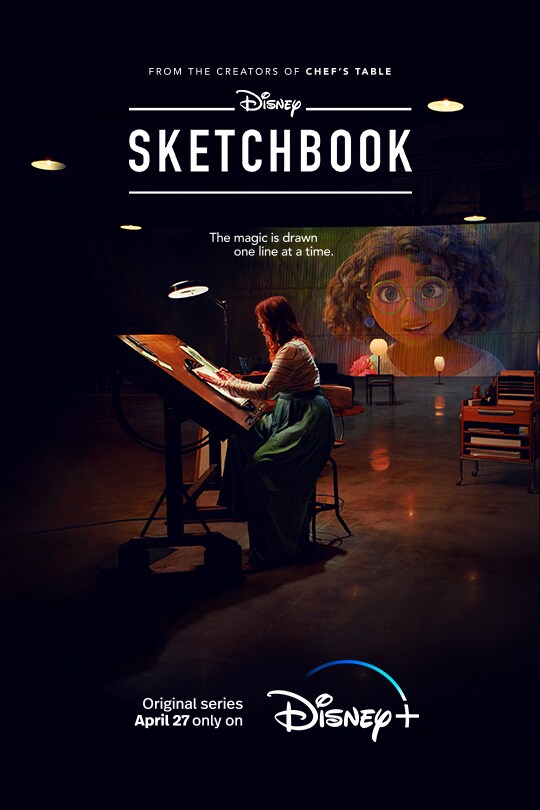 From the creators of Chef's Table | Disney | Sketchbook | The magic is drawn one line at a time. | Original series April 27 only on Disney+ | movie poster