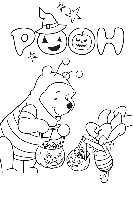 Winnie the pooh and Piglet Halloween Coloring Sheet