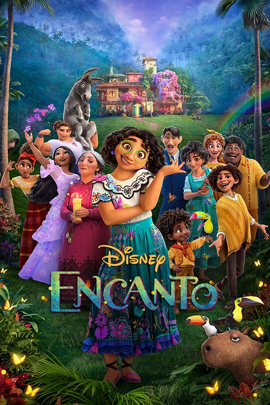 Disney | Encanto | Image of Mirabel and her extended family in front of a house | movie poster