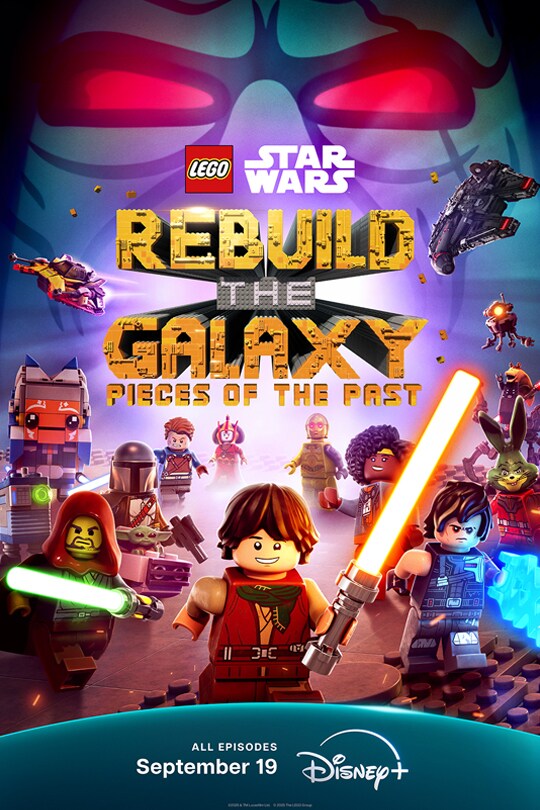 Animated image of LEGO® versions of Jedi Bob, Ahsoka Tano, Jaxxon, and others from the Disney+ Original series, "LEGO® Star Wars: Rebuild the Galaxy - Pieces of the Past | LEGO® Star Wars: Rebuild the Galaxy - Pieces of the Past | Disney+ | movie poster
