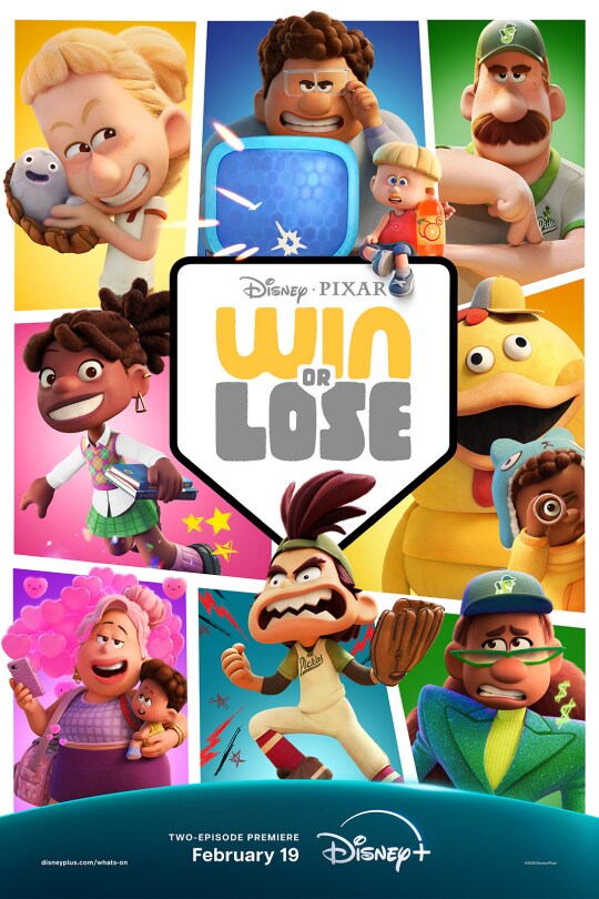 Image of characters from the Disney•Pixar series "Win or Lose" | Disney•Pixar | Win or Lose | Two-episode premiere February 19 | Disney+ | movie poster