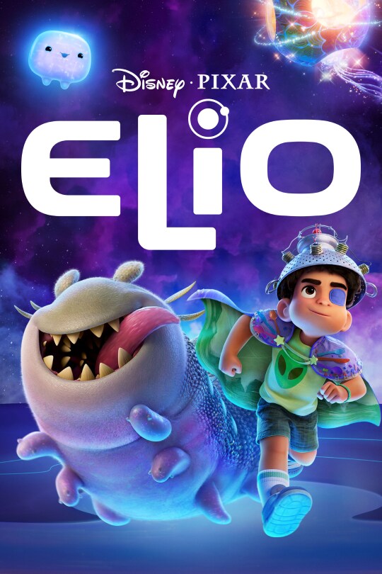 Animated image of Elio (voice of Yonas Kibreab) running alongside several creatures. | Disney•Pixar | Elio | movie poster