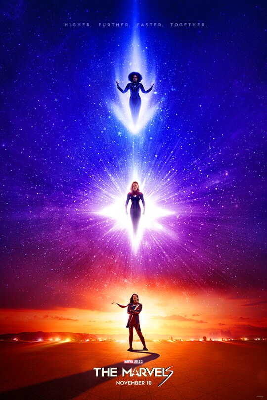 Higher. Further. Faster. Together. | Marvel Studios | The Marvels | November 10 | movie poster