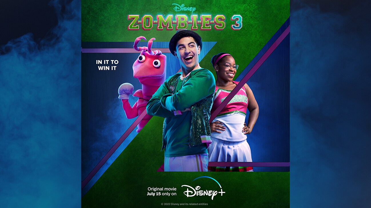 In it to win it |Actor Trevor Tordjman, an alien costume, and a cheerleader from the Disney+ Original movie, "Zombies 3". | Original movie July 15 only on Disney+.