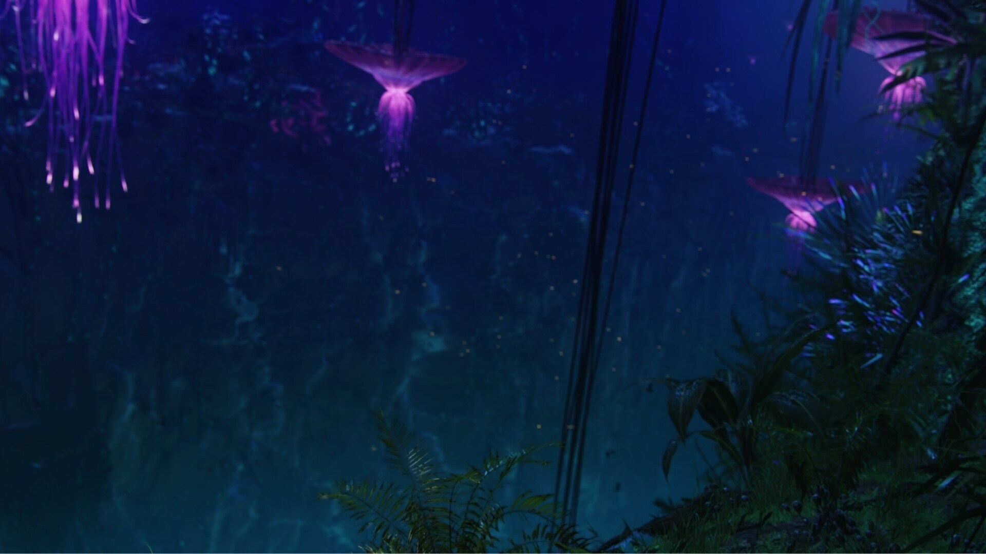 The Pandoran rainforest takes on a totally new look at night, with bioluminescence shining.