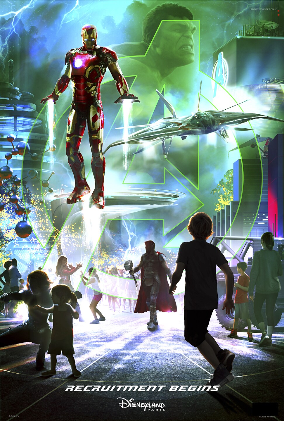 Iron Man floats over the ground in a poster for a new attraction at Disneyland Paris theme park. 