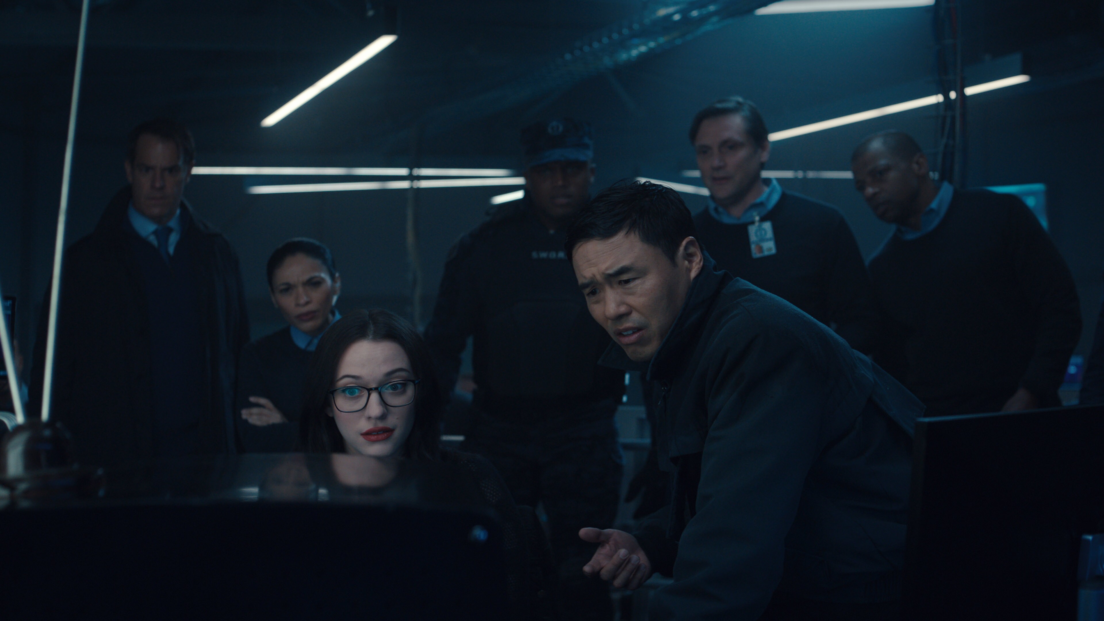 (L-R): Kat Dennings as Darcy Lewis and Randall Park as Jimmy Woo in Marvel Studios' WANDAVISION exclusively on Disney+. Photo courtesy of Marvel Studios. ©Marvel Studios 2021. All Rights Reserved.