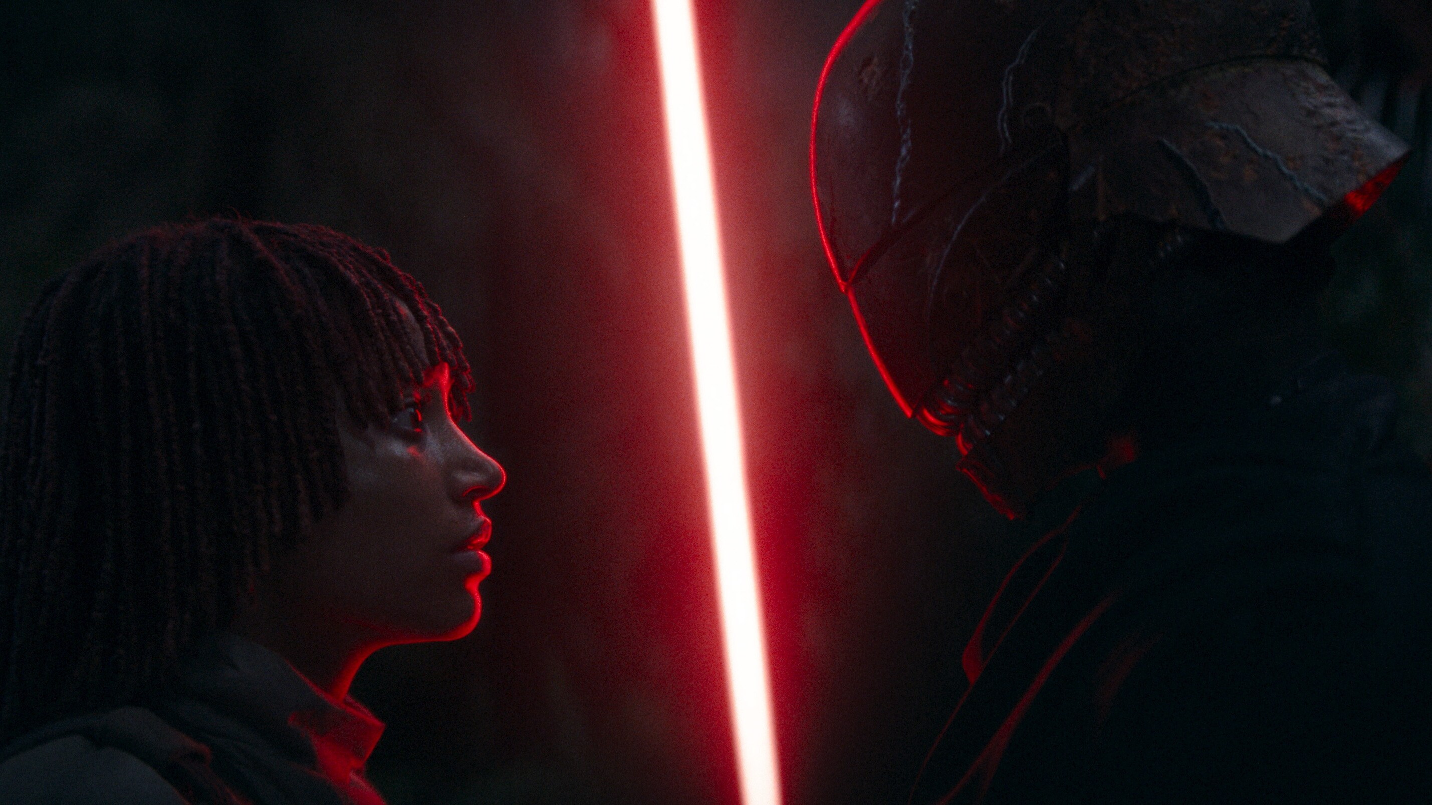Mae and red lightsaber in the acolyte 