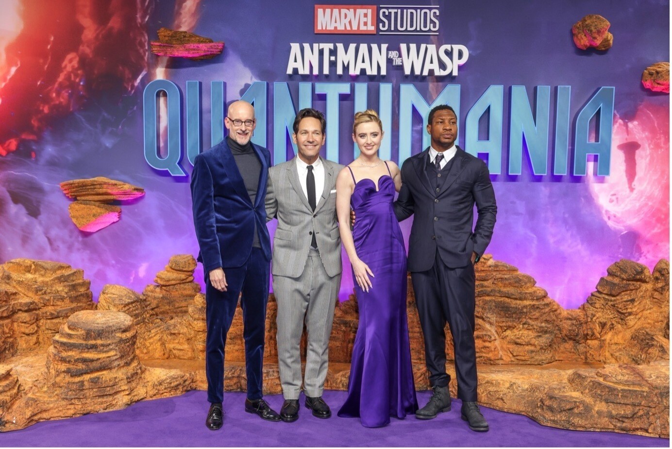 Peyton Reed, Paul Rudd, Kathryn Newton and Jonathan Majors at the UK Gala Screening of Ant-Man and the Wasp: Quantumania