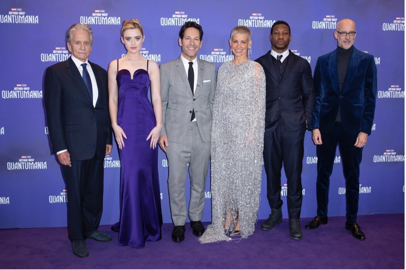 Michael Douglas, Kathryn Newton, Paul Rudd, Evangeline Lilly, Jonathan Majors and Peyton Reed at the UK Gala Screening of Ant-Man and the Wasp: Quantumania.