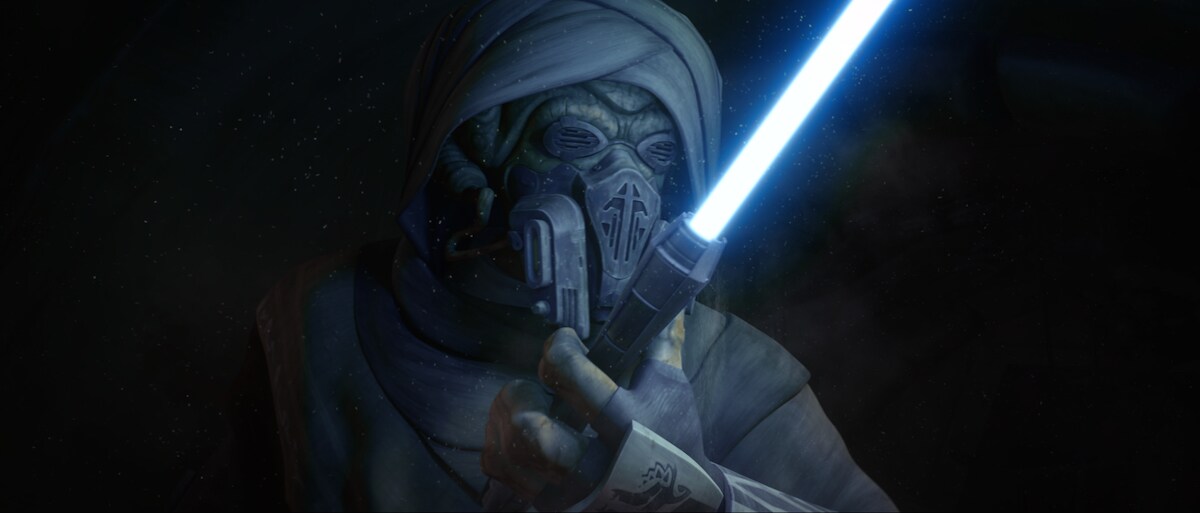 Plo Koon uncovering the lightsaber of Sifo-Diyas