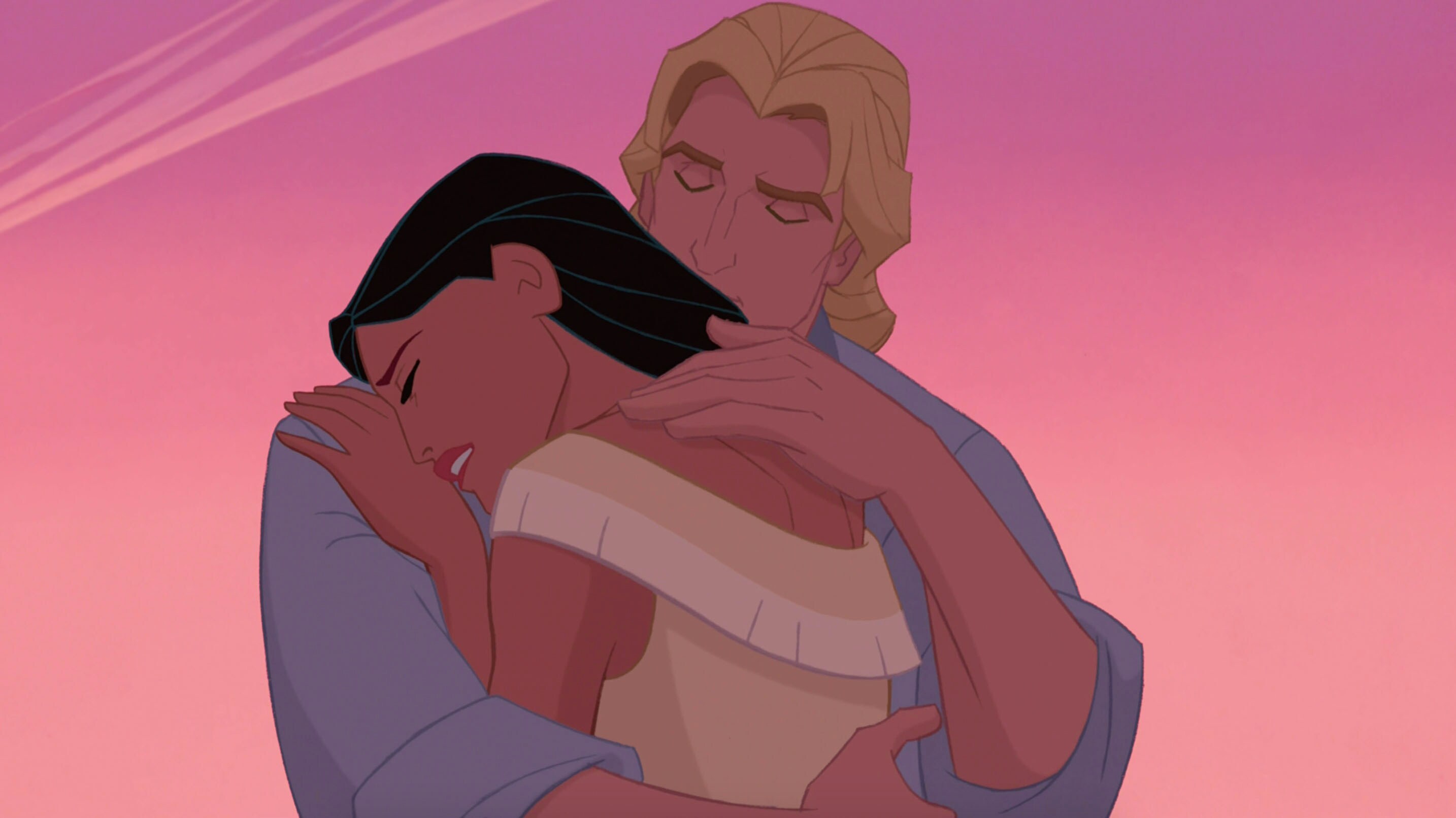 John Smith hugging Pocahontas in "Pocahontas"