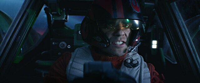 Poe Dameron piloting an X-wing during the assault on Starkiller Base