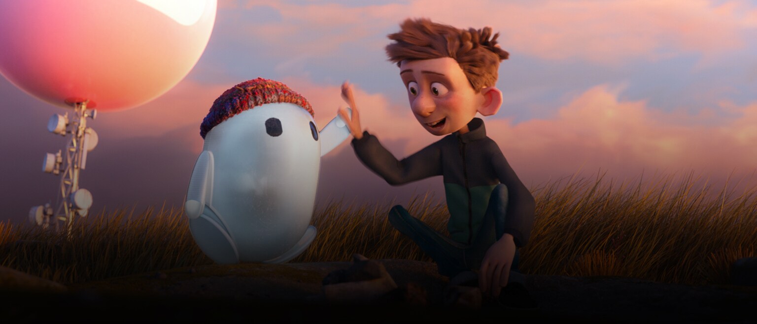 Image of Ron and Barney high-fiving from the 20th Century Studios movie Ron's Gone Wrong.