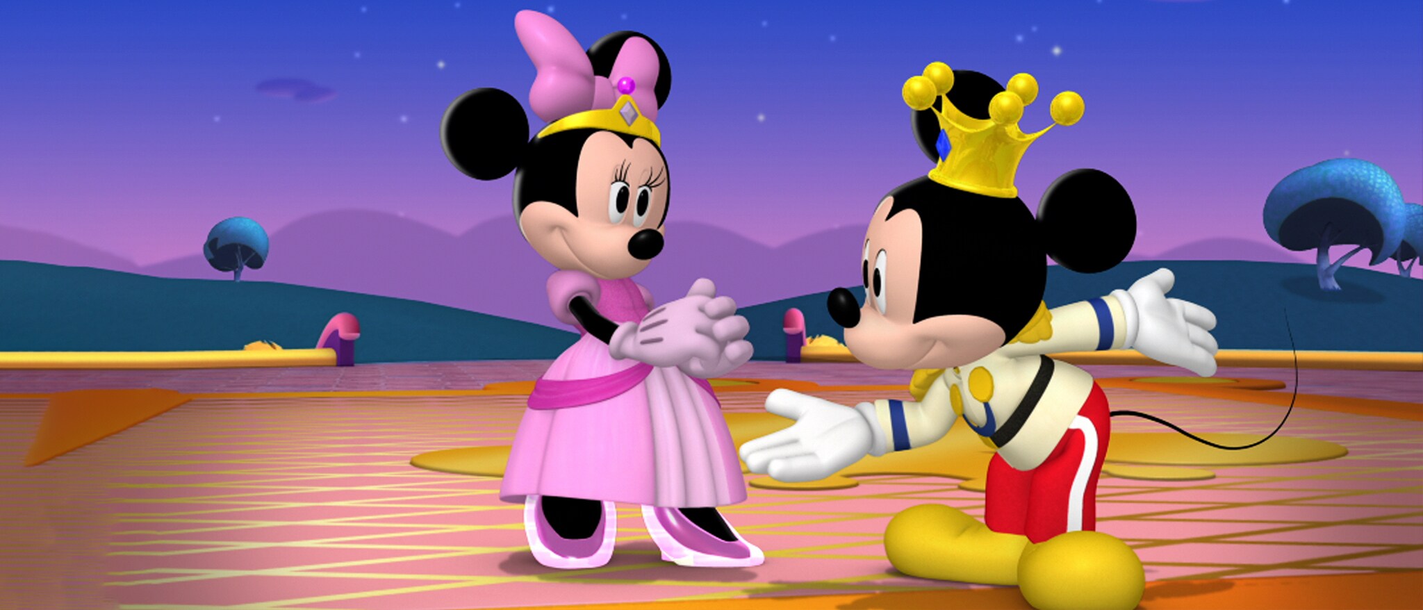 old mickey mouse and minnie mouse holding hands