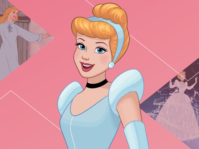 Cinderella | Disney Princess in blue dress and pink background.