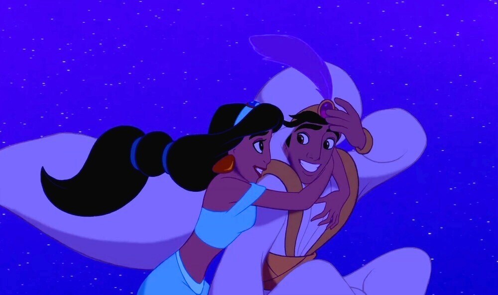 Jasmine and Aladdin on the magic carpet