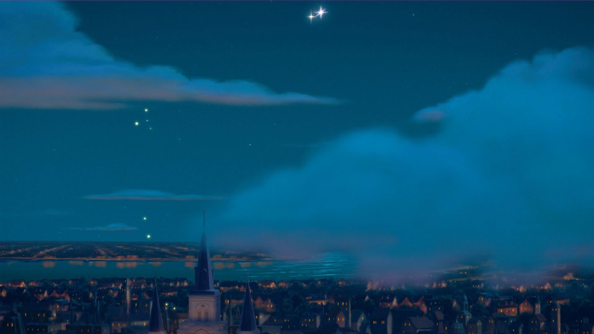 Still image of the night sky from Disney's 'The Princess and the Frog.'