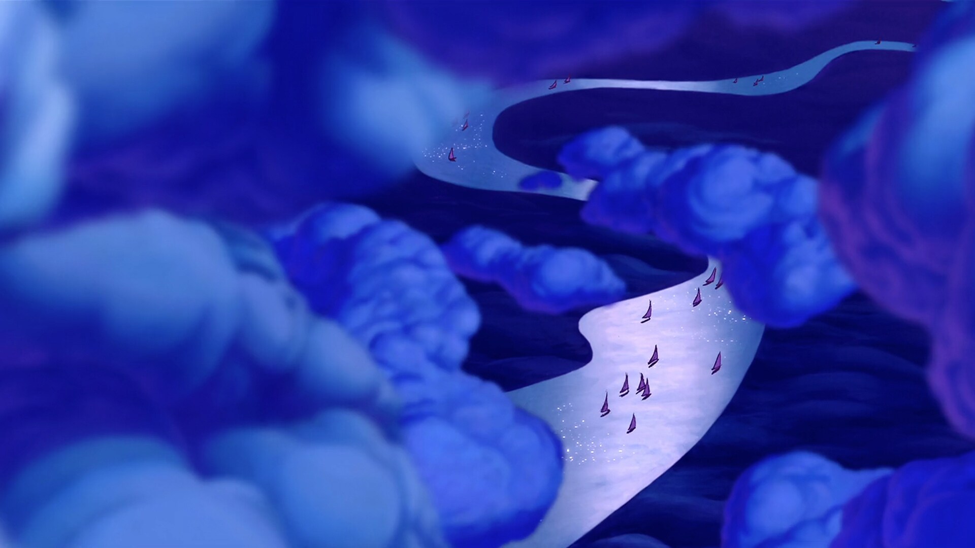 Still image of the view of the river from the sky, from Disney's 'Aladdin.'