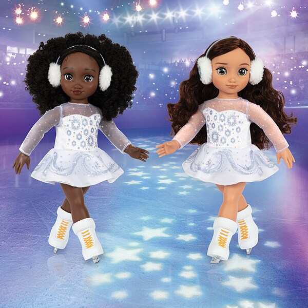 ily 4EVER inspired by Olaf Skating Dolls product image of two dolls wearing figure skating outfits.