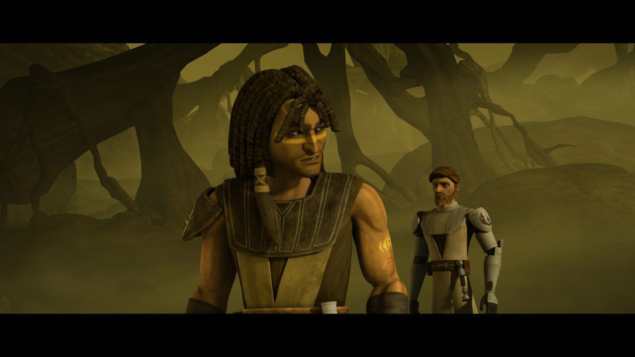Vos and Obi-Wan pursued Ziro through the swamps of Nal Hutta. Obi-Wan was puzzled why Ziro would ...