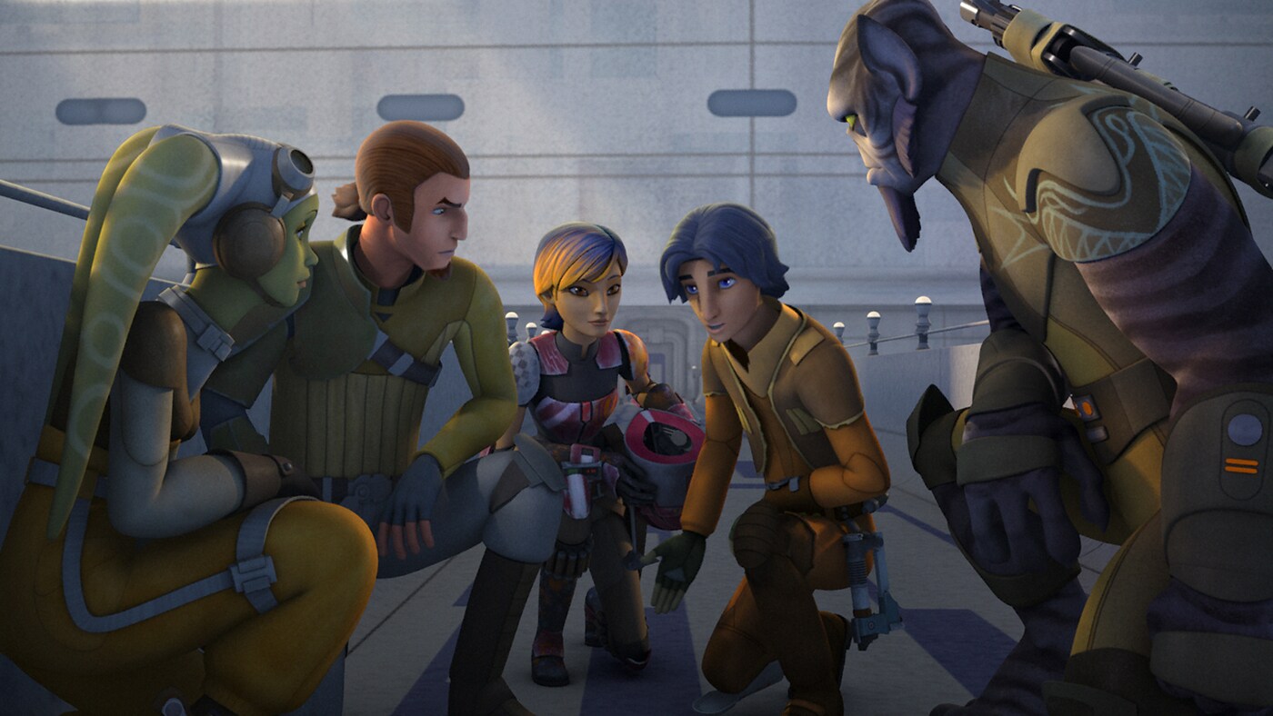 Hera Syndulla, Kanan Jarrus, Sabine Wren, Ezra Bridger, and Zeb Orrelios together
