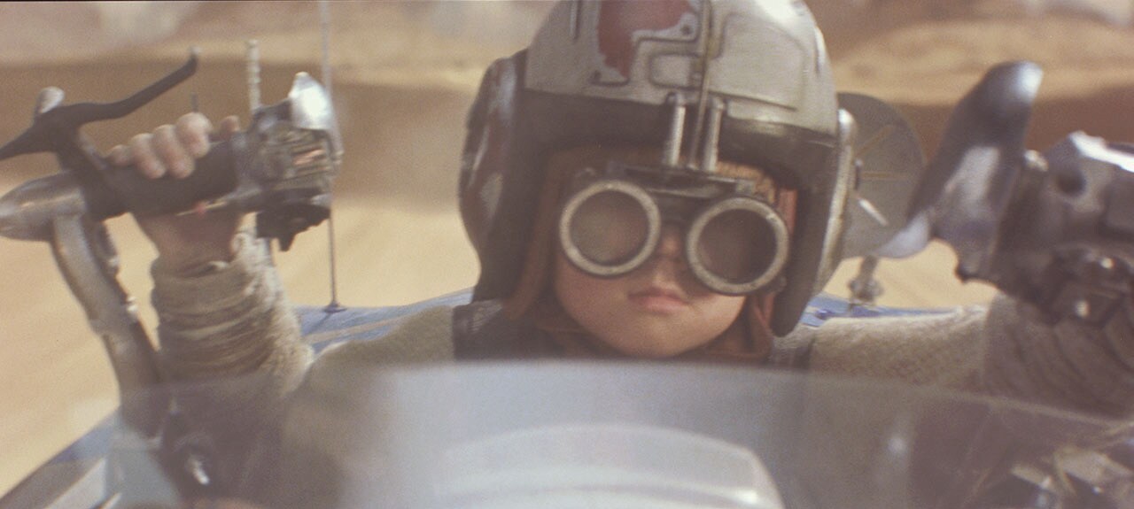Anakin Skywalker during the podrace on Tatooine
