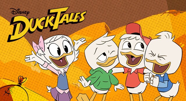 Ducktales 2017 poster wtih Webby, Huey, Dewey and Louie