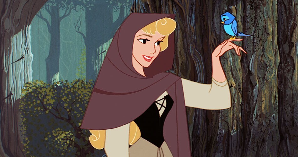 Princess Aurora with a bird on her finger