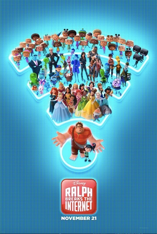 Disney Ralph Breaks the Internet November 21; Poster of Raplh and Vanellope standing on a Wifi symbol with Disney Princesses, Netizens, and Net users