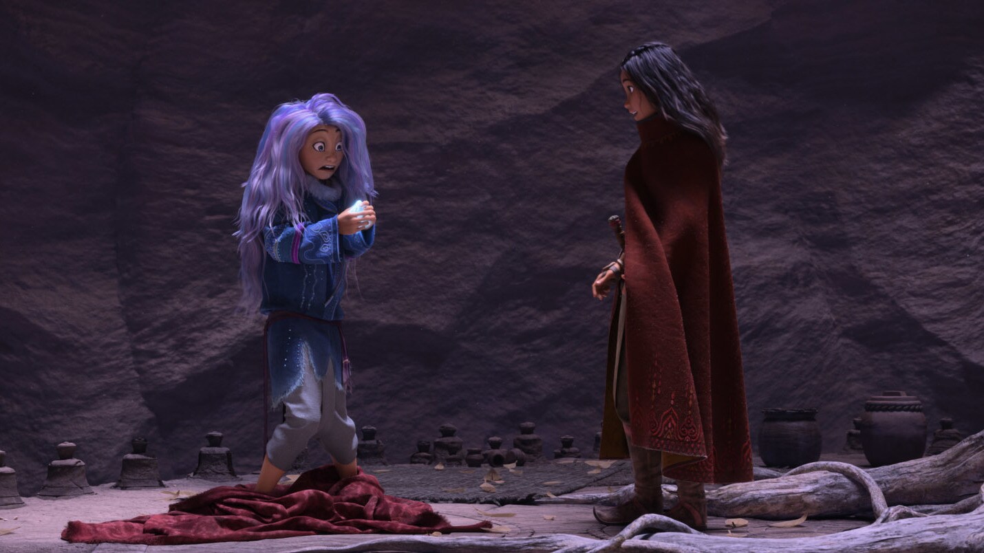 As an evil force threatens the kingdom of Kumandra, it is up to warrior Raya to leave her Heart Lands home and track down the legendary last dragon to help stop the villainous Druun. © 2020 Disney. All Rights Reserved.