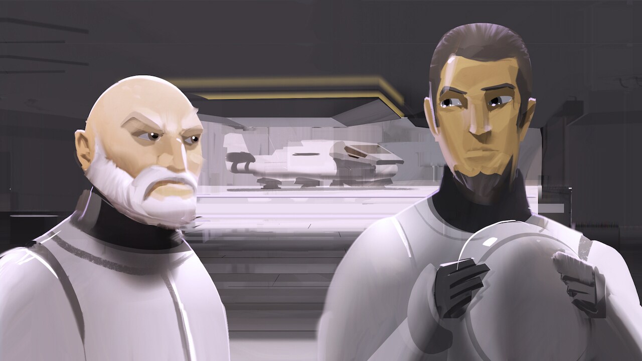 Rex and Kanan in stormtrooper disguise digital lighting concept painting. 