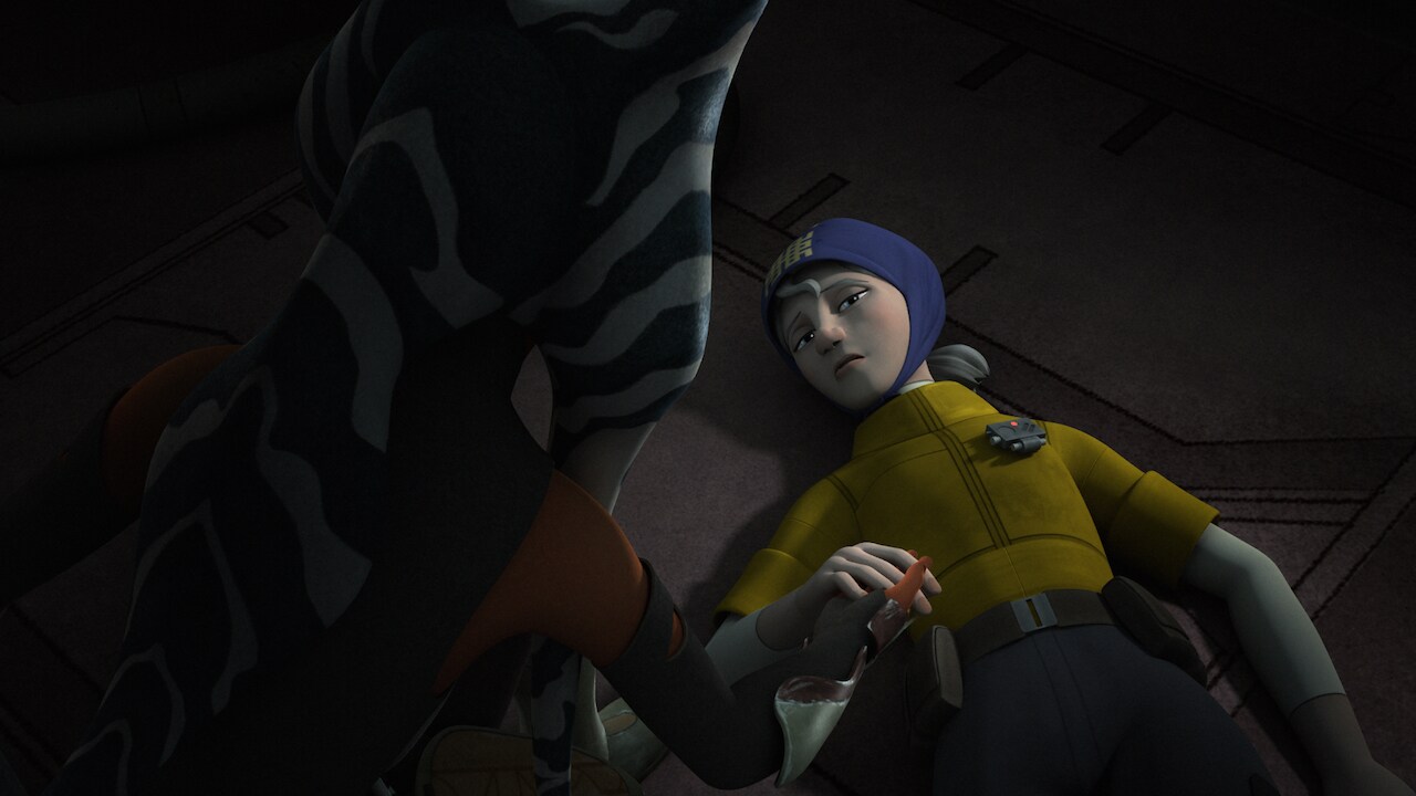 Ahsoka finds a damaged shuttle and investigates. Inside is Darja, laying on the floor asking for ...