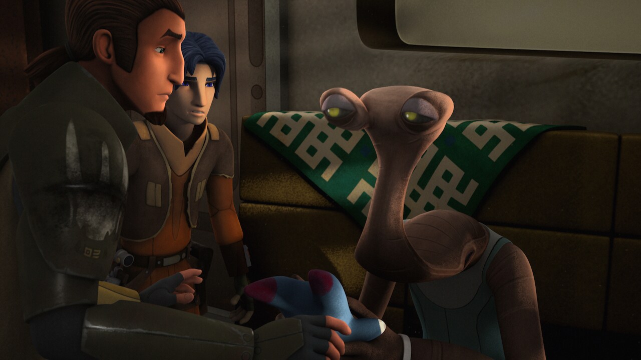 Kanan and Ezra discover a fearful Ithorian named Oora, sadly asking about her child, Pypey. He wa...