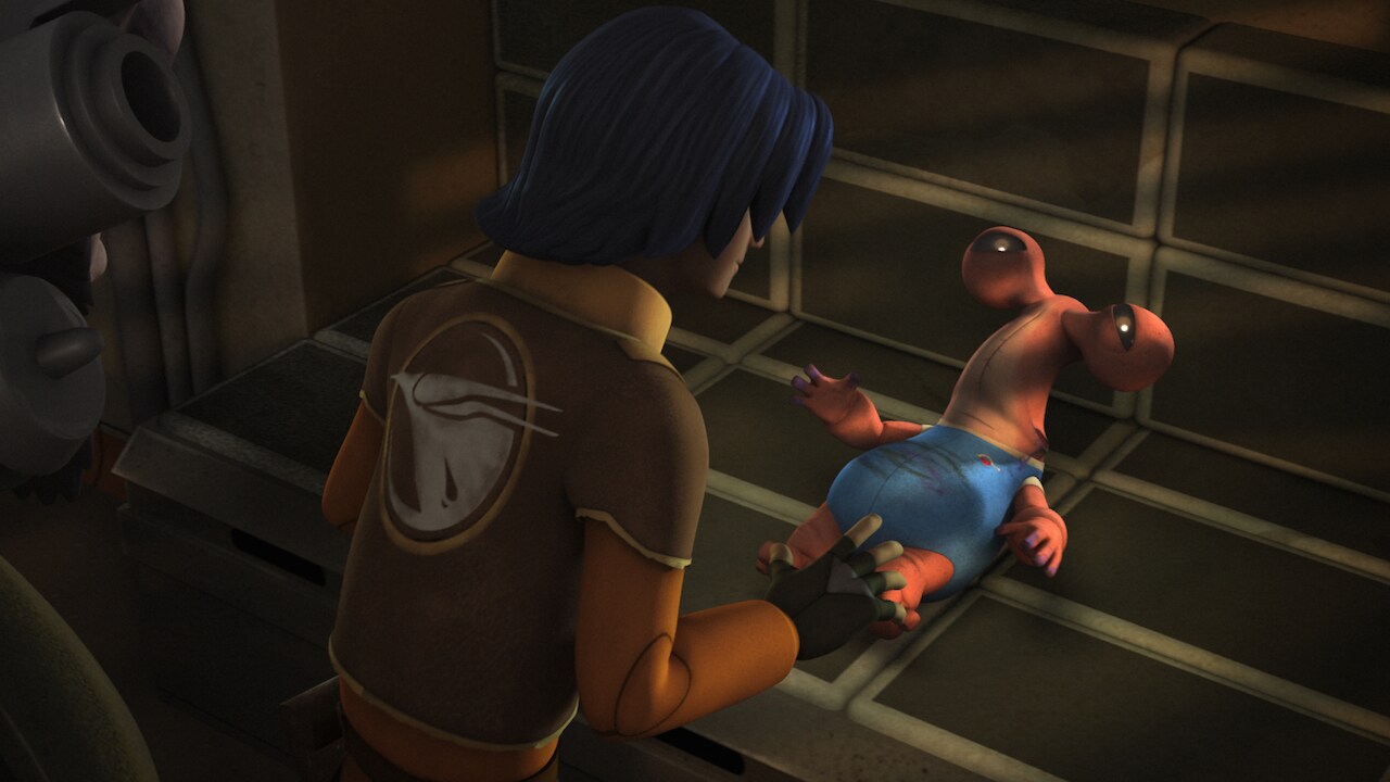 When Ezra and Kanan arrive at the tower they notice the probe droid and sneak in when its back is...